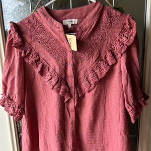 Entro Lace Ruffle Blouse - Dusty Rose
